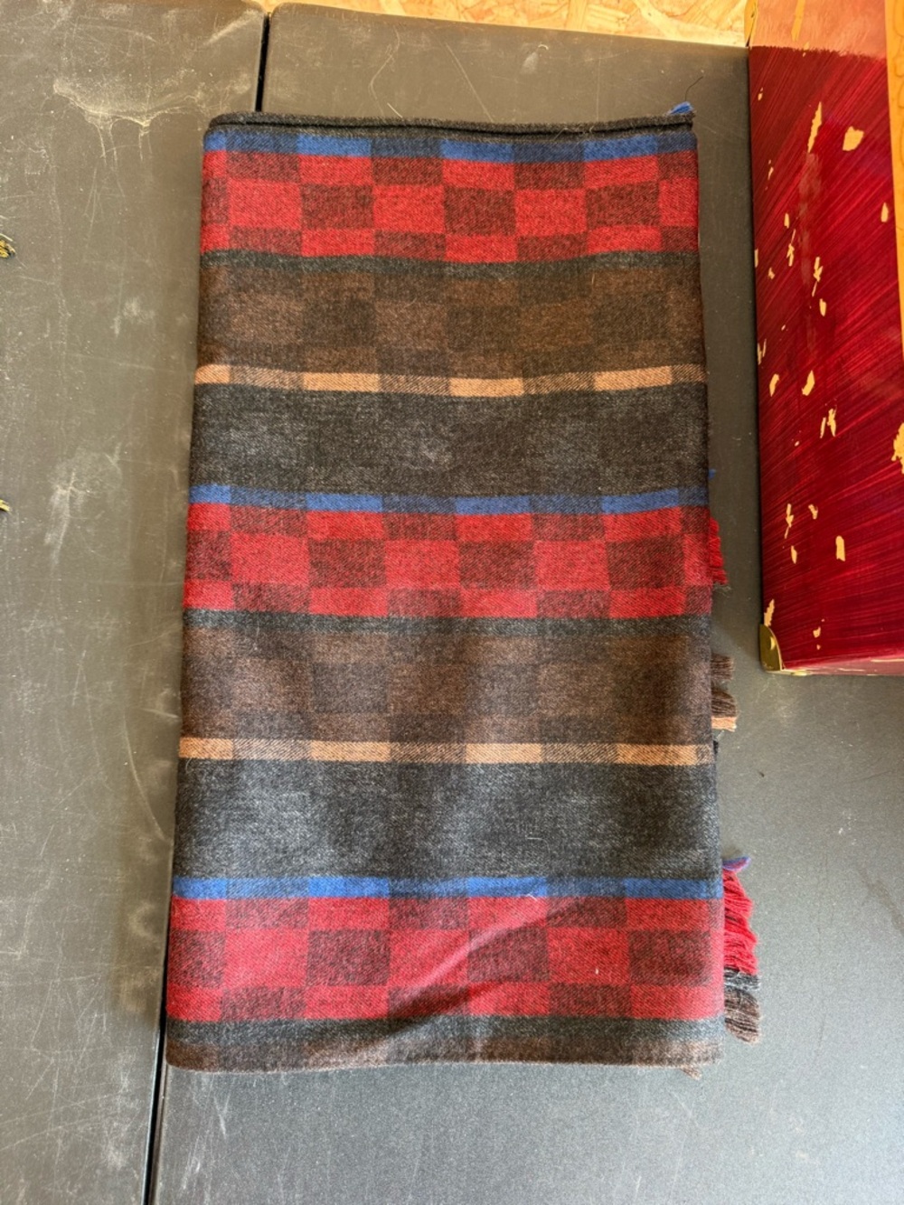 JH Collectibles Plaid Wool Scarf in Red, Blue & Brown